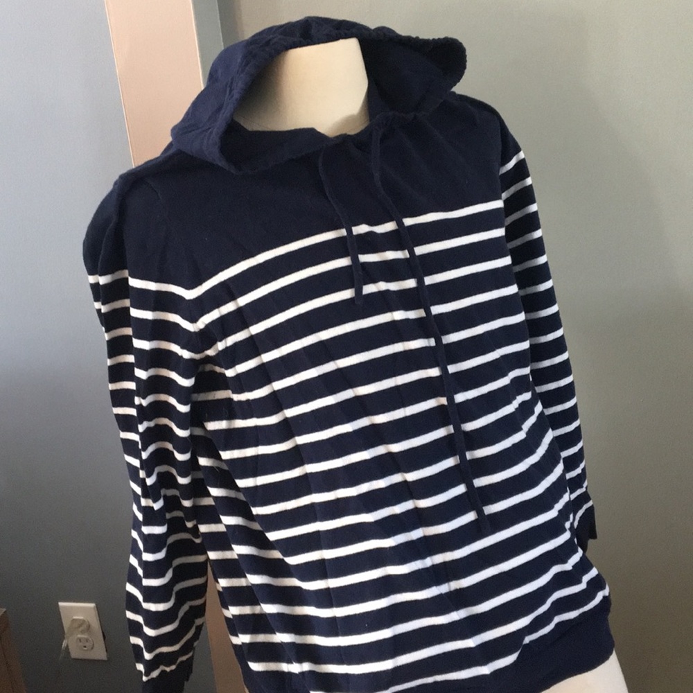 Blue and white stripe sweatshirt with hood